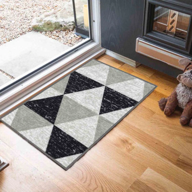 Image of Machine Washable Triangle Design Anti Slip Doormats Grey 160X220 Cm