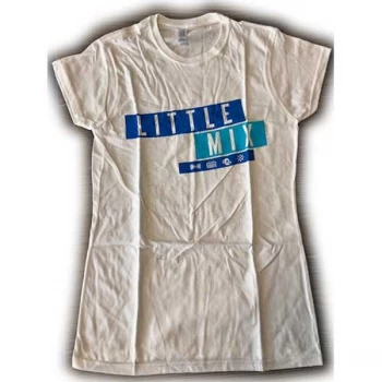 Image of Little Mix - Dark Multi Blue Logo Ladies Small T-Shirt - White