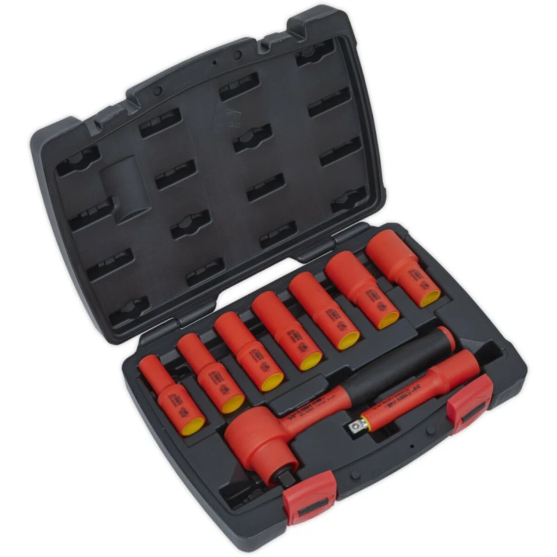 Image of Loops 9pc VDE Insulated Socket & Ratchet Handle Set - 3/8" Square Drive 6 Point Metric Multi