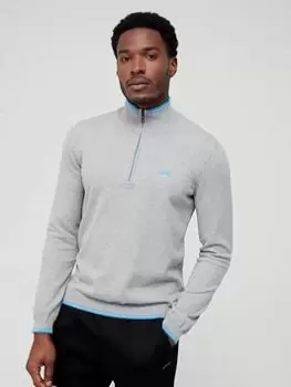 Image of BOSS Zitom Quarter Zip Knitted Jumper - Light Pastel Grey, Light Pastel Grey Size M Men