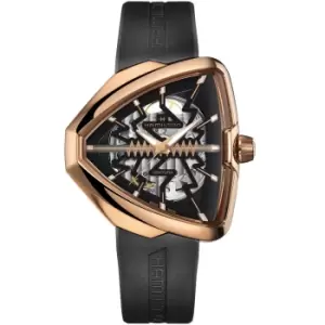 Image of Hamilton Ventura Elvis80 Skeleton Automatic Gold PVD Case Black Rubber Strap Mens Watch H24525331
