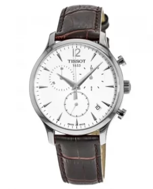 Image of Tissot T-Classic Tradition Silver Chronograph Dial Leather Strap Mens Watch T063.617.16.037.00 T063.617.16.037.00