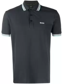 Image of BOSS Logo-embroidered Polo Shirt Dark Blue