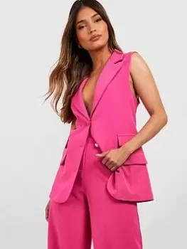 Image of Boohoo Relaxed Fit Sleeveless Tailored Blazer - Hot Pink, Size 10, Women