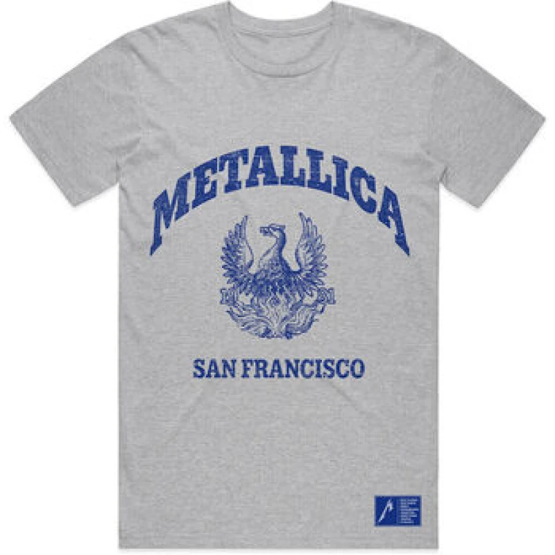 Image of Metallica Mens College Crest T-Shirt in Grey Size: XL Grey Male XL