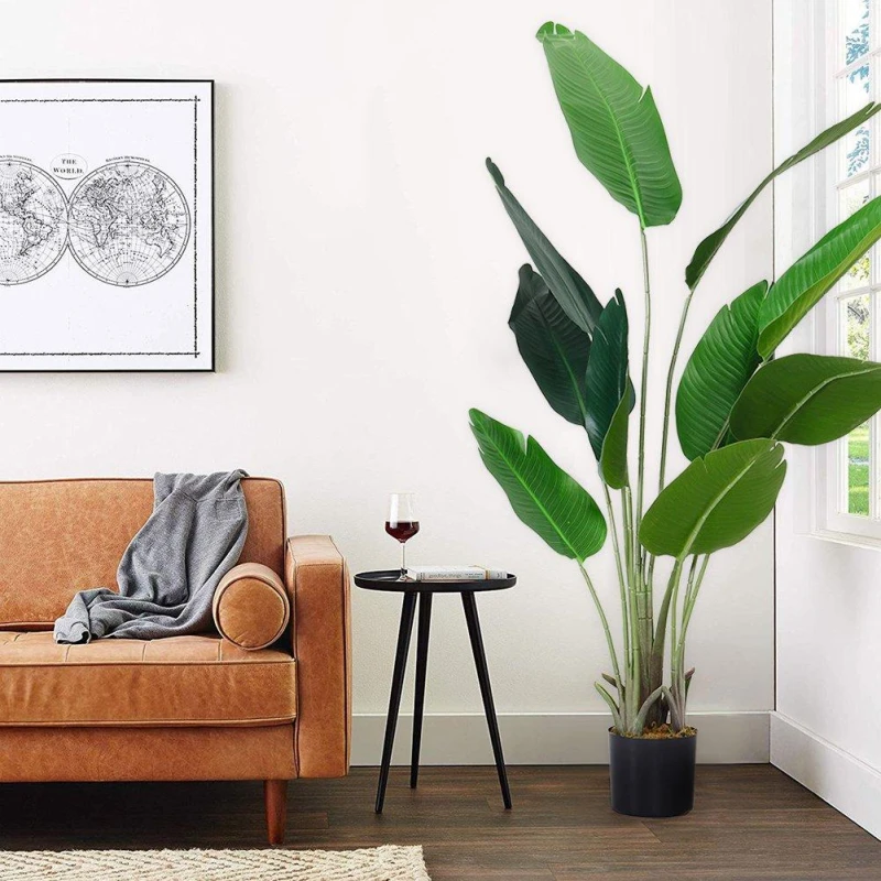 Image of LIFE IDEAS Artificial Banana Leaf Tree Faux Large Plants Green Black unisex One size