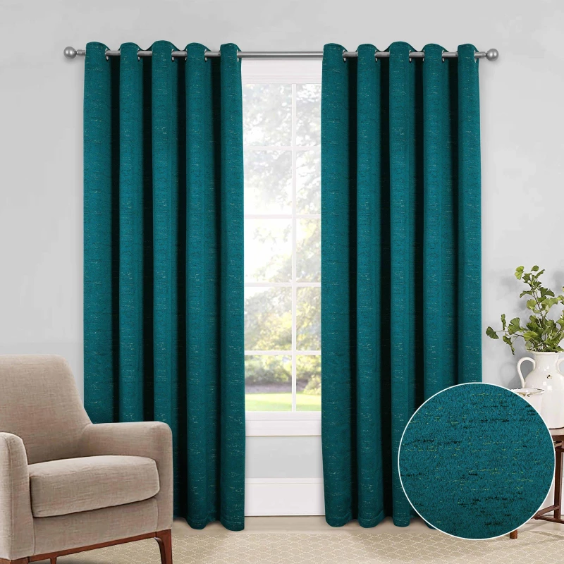 Image of Rowan Jacquard Eyelet Curtains Teal 165X137 WB65018