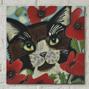 Image of Tile 8x8 Peering Through Poppies By J Yates Wall Art
