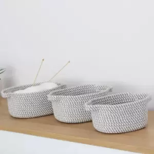Image of JVL Edison Set of 3 Oval Storage Baskets White and Grey