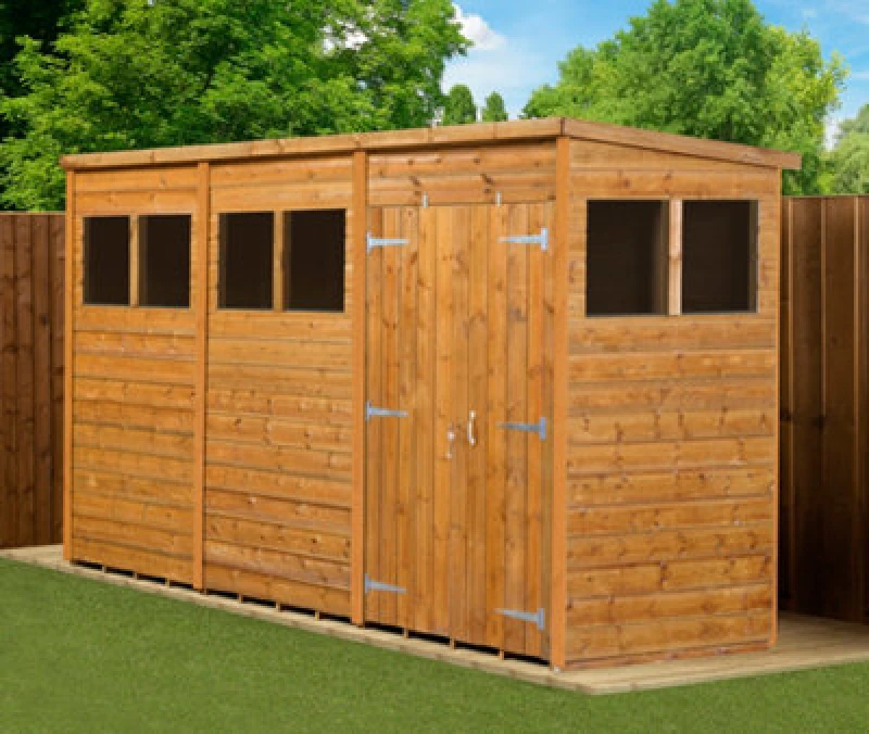 Image of Empire Sheds Empire Modular Pent 12x4ft Wooden Garden Shed Double Door, Brown MP12X4DDW