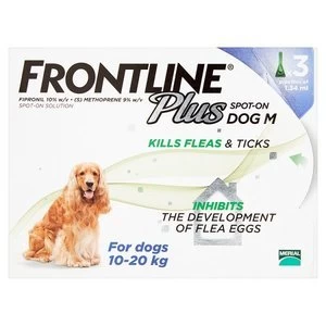 Image of Frontline Plus Flea and Tick Treatment Dog 10-20KG X3