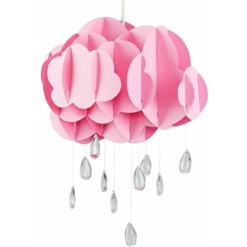 Image of Minisun - Pink Layered Rain Cloud Ceiling Pendant Light Shade with Acrylic Jewel Raindrop Water Droplets - No Bulb