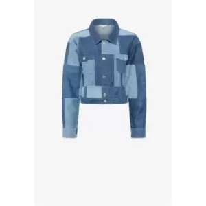 Image of French Connection Patched Denim Cropped Jacket - Blue