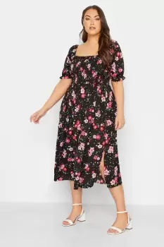 Image of Floral Print Shirred Maxi Dress