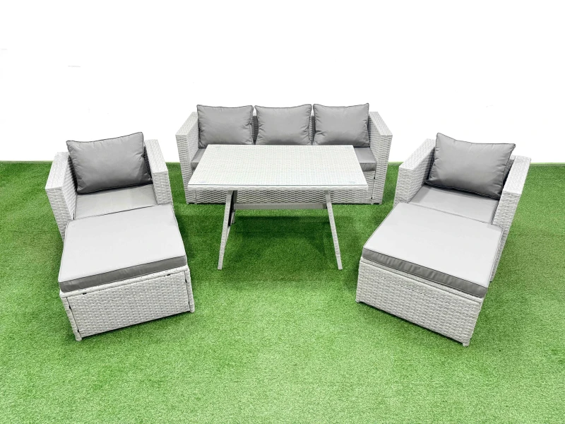 Image of Fimous 7 Pieces Outdoor PE Rattan Sofa Armchair Set with 2 Big Stools in Light Grey Light Grey Unisex