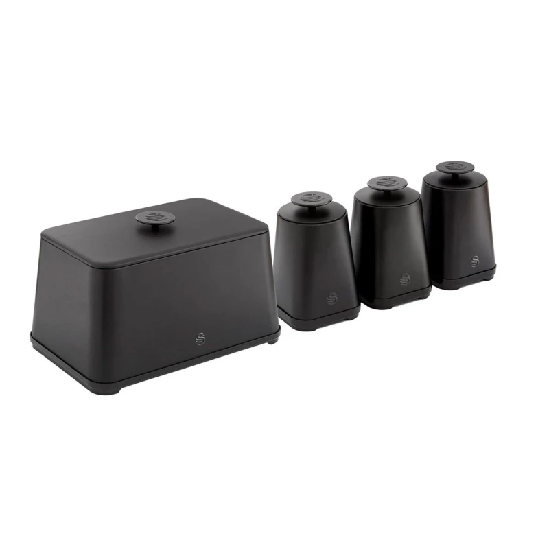 Image of Swan Stealth 4 Piece Bread Bin And Storage Canister Set, Matte Black WXTU2 Unisex