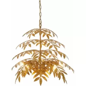 Image of Gold Ceiling Pendant Light Decorative Leaf Design 5 Bulb Hanging Lamp Fitting