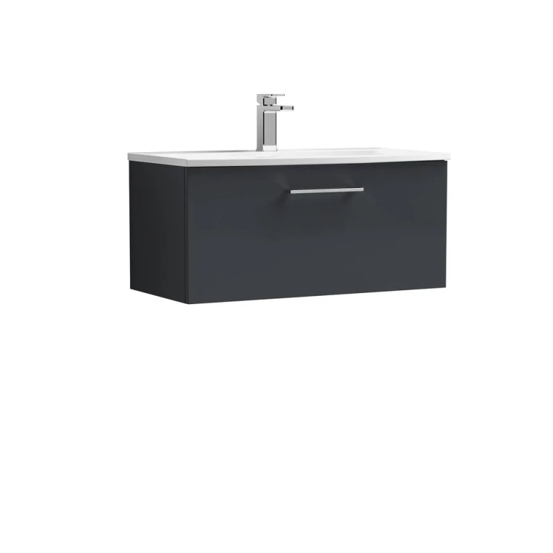 Image of Balterley Bathroom 1-Drawer Wall-Hung Curved Basin Vanity, Dark Grey, 800mm in Grey Grey Unisex
