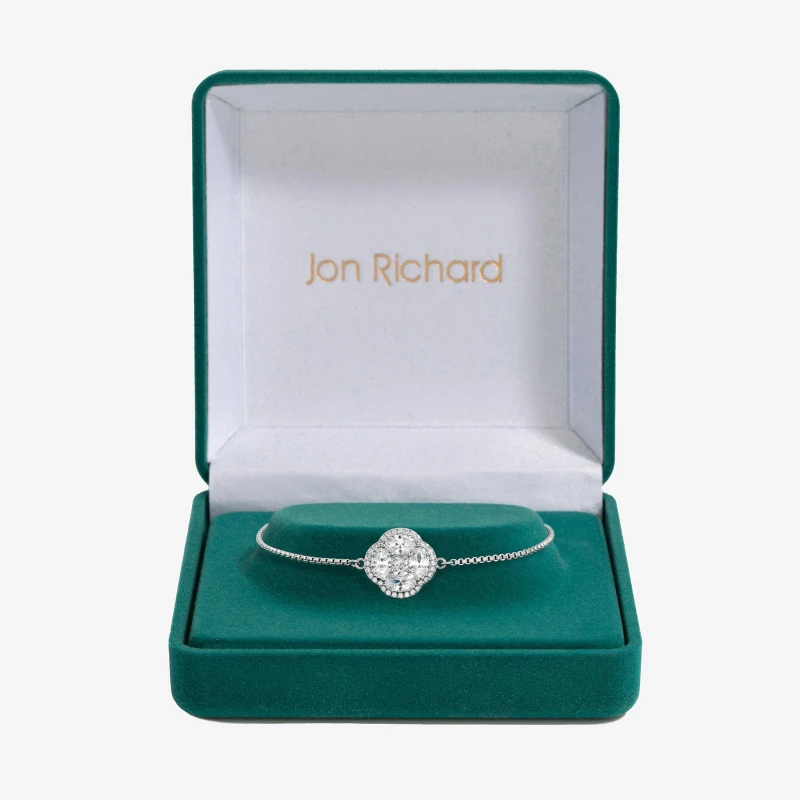 Image of Jon Richard Cubic Zirconia Crystal Clover Toggle Braclet Silver
