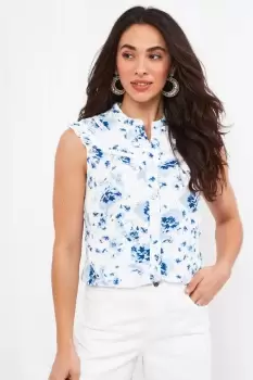 Image of Oversized Collar Sleeveless Broderie Detail Button Down Blouse