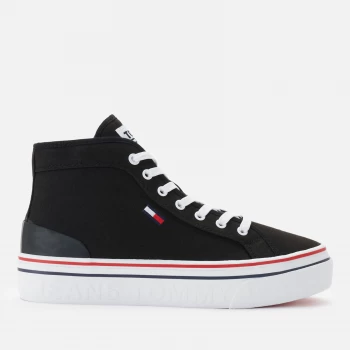 Image of Tommy Jeans Womens Vulcanised Flatform Hi-Top Trainers - Black - UK 3.5