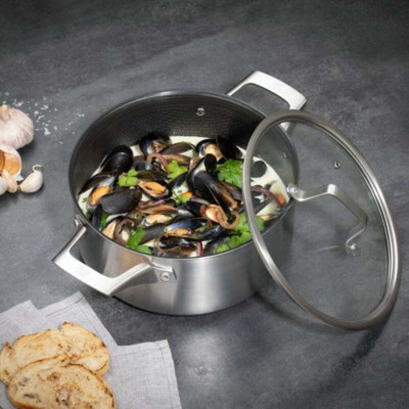 Image of Hairy Bikers Stainless Steel 24cm 'Hex Guard' Non Stick Long Lasting Casserole Stock Pot Cooking Dish with Glass Lid Silver