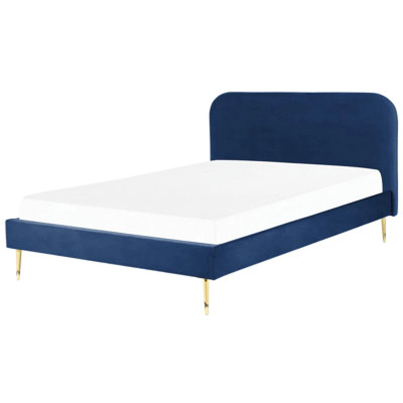 Image of Beliani Bed Velvet Flayat 180 X 200 Cm (Eu Super King) Navy Blue