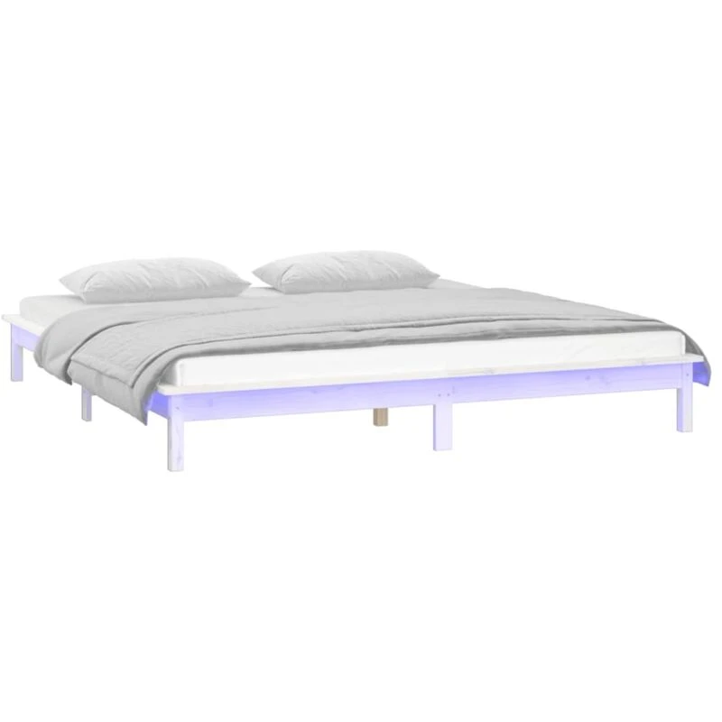 Image of vidaXL LED Bed Frame White 120x200cm Solid Wood, White 820602
