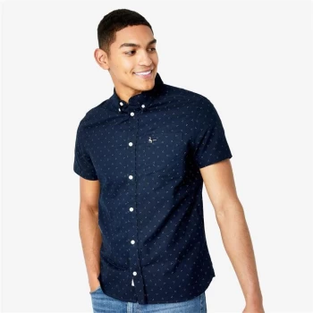 Image of Jack Wills Dean Short Sleeve Dot Oxford Shirt - Navy
