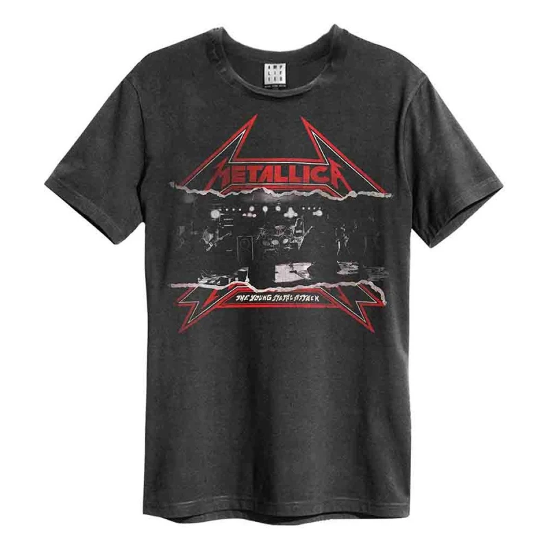 Image of Amplified Amplified Men Young Metal Attack Metallica T-Shirt in Charcoal Size: Small Charcoal S Male 5059699797703
