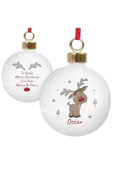 Image of Personalised Little Reindeer Bauble - White