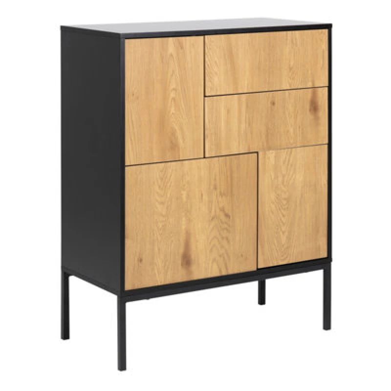 Image of Furniture To Go Seaford 3 Door 2 Drawer Sideboard In Black & Oak