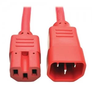 Image of Tripp Lite Heavy-Duty Computer Power Cord 15A 14 AWG (IEC-320-C14 to IEC-320-C15) Red 0.61 m