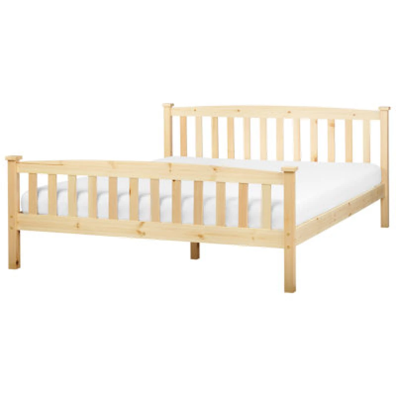 Image of Beliani Bed Pine Wood Giverny 160 X 200 Cm (Eu King Size) Light Brown