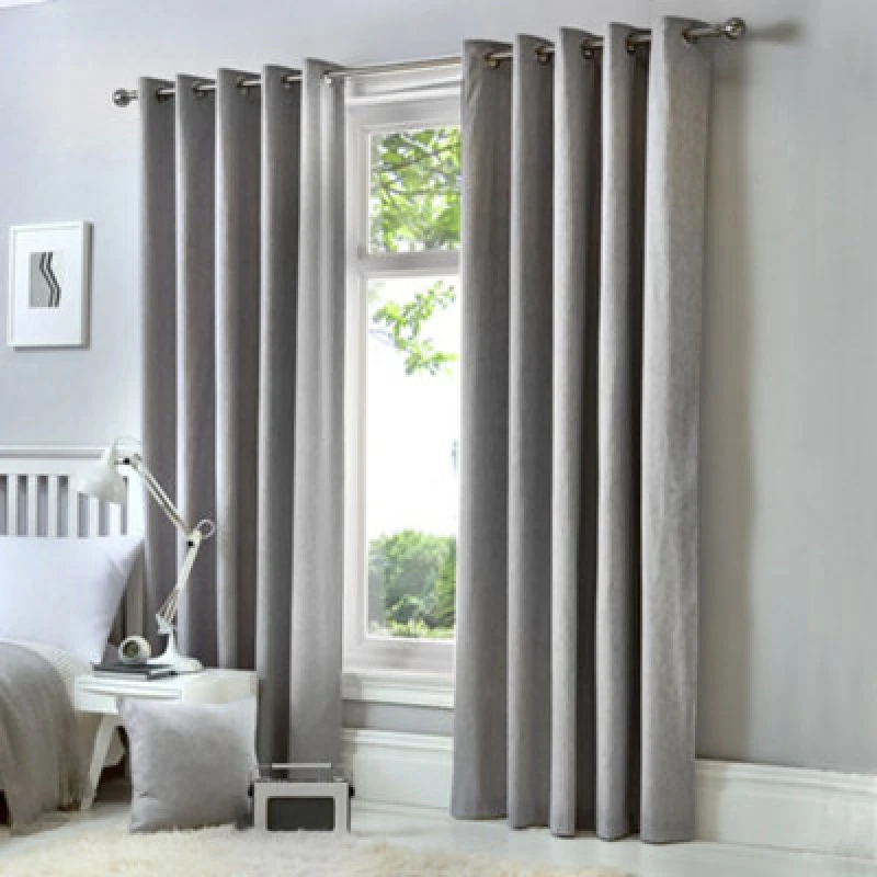 Image of Fusion Cannes 100% Cotton Black Out Plain Dyed Silver Eyelet Curtains