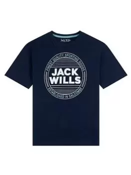 Image of Jack Wills Boys Oversized Stamp Graphic Slub T-Shirt - Navy, Size 8-9 Years