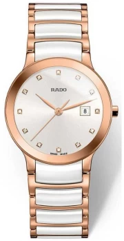 Image of Rado Centrix SM Womens Quartz White Rose Gold Ceramic Watch