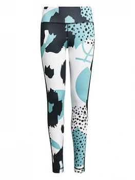 Image of adidas Girls Aero Ready Graphic Legging - Blue Black, Blue/Black, Size 11-12 Years