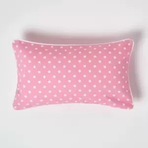 Image of Cotton Pink Polka Dots Rectangular Cushion Cover, 30 x 50cm - Pink - Homescapes