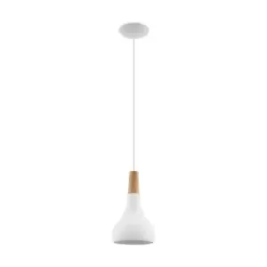 Image of Pendant Ceiling Light Colour White Pear Shape Shade Brown Wood Bulb E27 1x60W