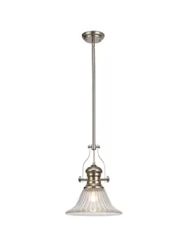 Image of Telescopic Dome Ceiling Pendant E27 With 30cm Bell Glass Shade, Polished Nickel, Clear