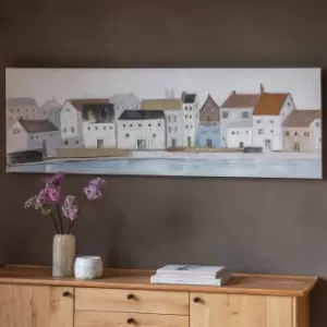 Image of Coastal Town Art Canvas Brown/Blue/White