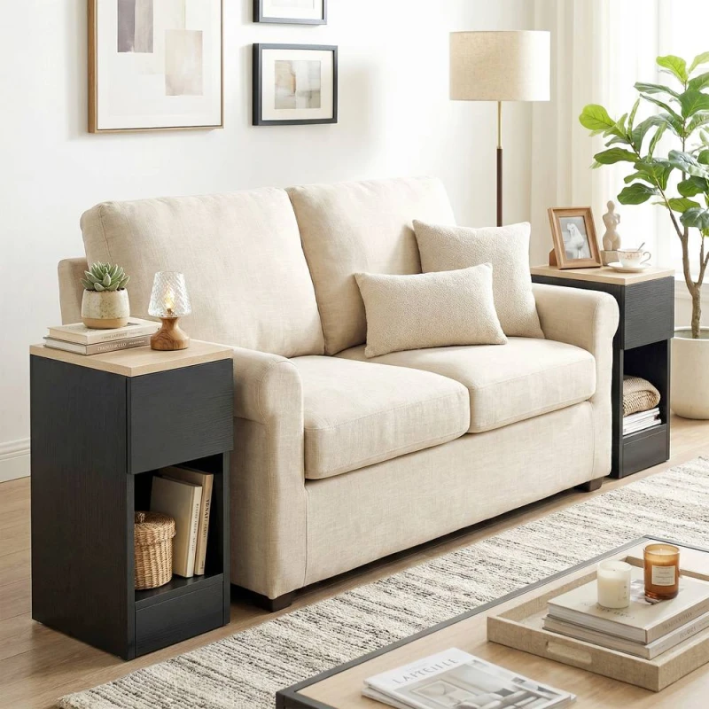 Image of HOMCOM Bedside Tables Set of 2, Nightstands for Bedroom, Living Room in Black Unisex