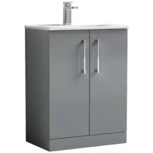 Image of Arno Gloss Cloud Grey 600mm 2 Door Vanity Unit with 18mm Profile Basin - ARN1303B - Cloud Grey - Nuie