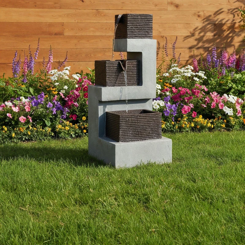 Image of Streetwize Stacked Blocks Solar Fountain -Modern Architecture Water Features One Size Grey 71811102000