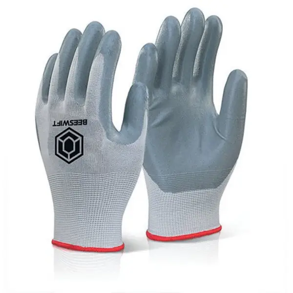 Image of Beeswift Beeswift Nitrile Foam Polyester Gloves (Pack of 10) Grey S EC6NGYS