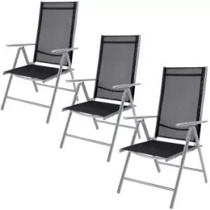 Image of Aluminium garden chair high-back 7-way adjustable backrest foldable weatherproof aluminium folding chair set 3er Set Silber (de)