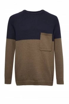 Image of Mens French Connection Block Tape Cotton Knit Jumper Blue MarineMilk