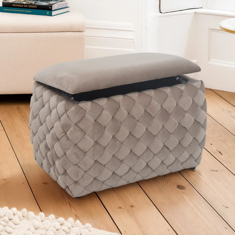 Image of Artemis Home Plumeo Velvet Storage Ottoman in Taupe Unisex