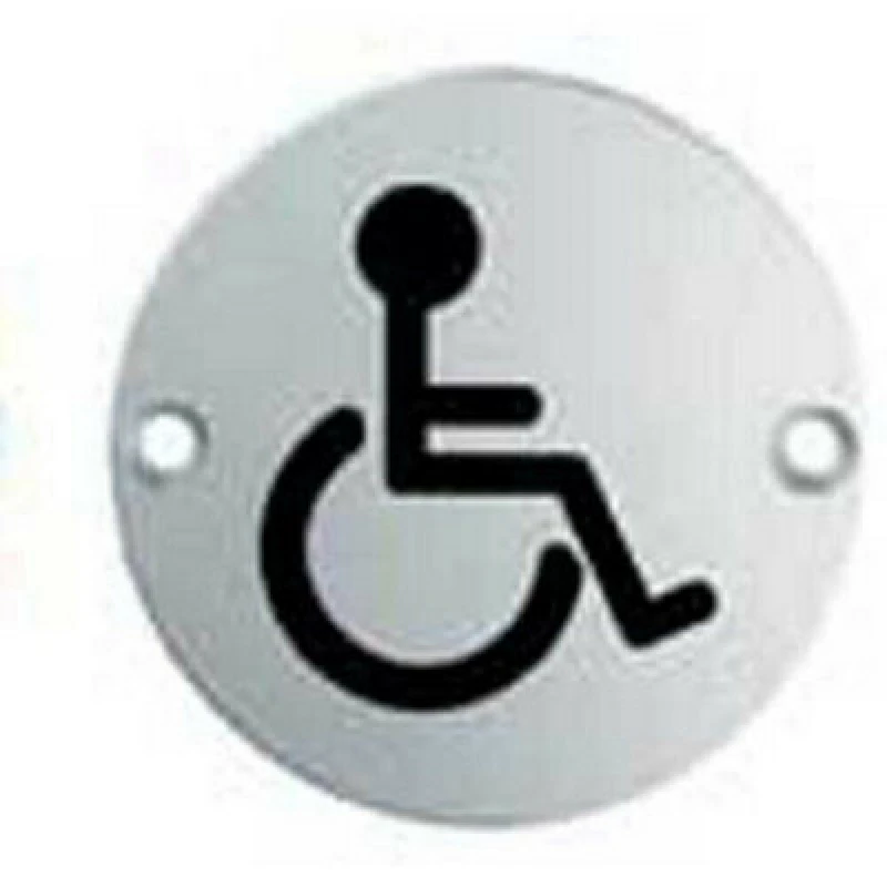 Image of Loops Bathroom Door Disabled Symbol Sign 64mm Fixing Centres 76mm Dia Polished Steel Metallics